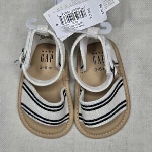 NWT BABY GAP White w/ Black Stripes and Tan Linen Sandals Size 3-6mo